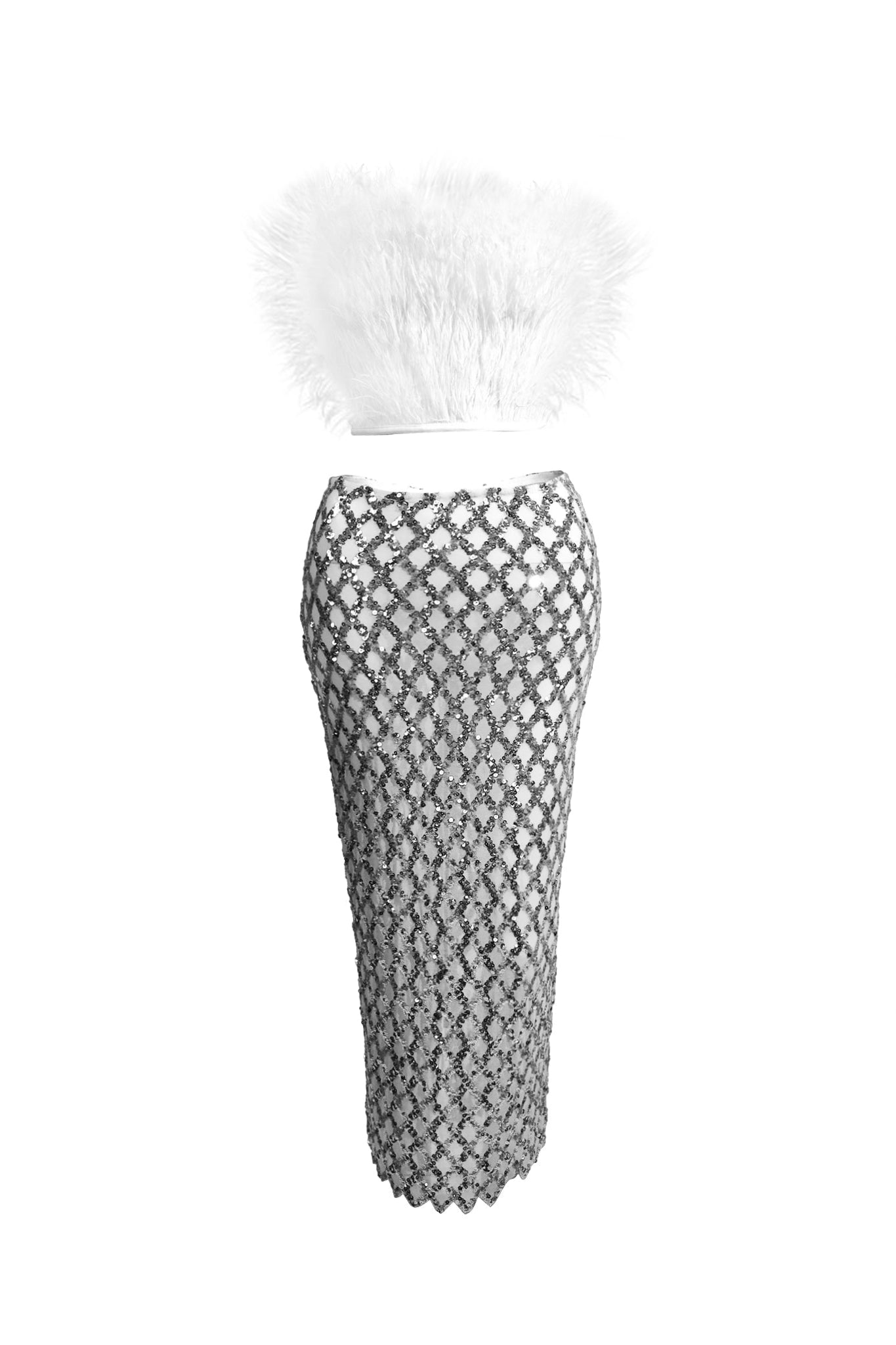 Afiya Feather Sequin Two Piece Skirt Set