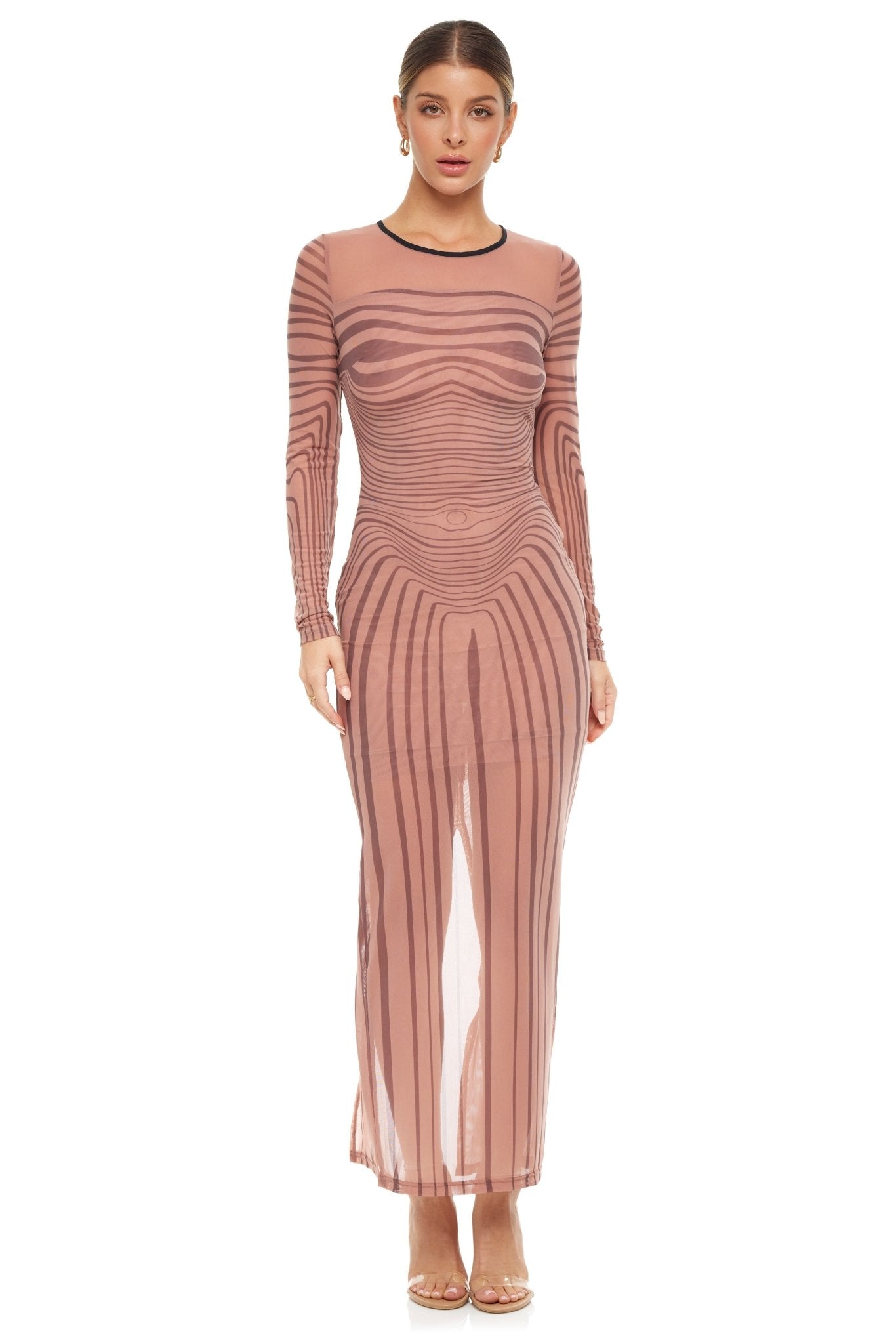 Long Sleeve Kim Mesh Dress | YG Collection Wave Rose / XL Long Sleeve Kim Mesh Dress | YG Collection Wave Rose / XL